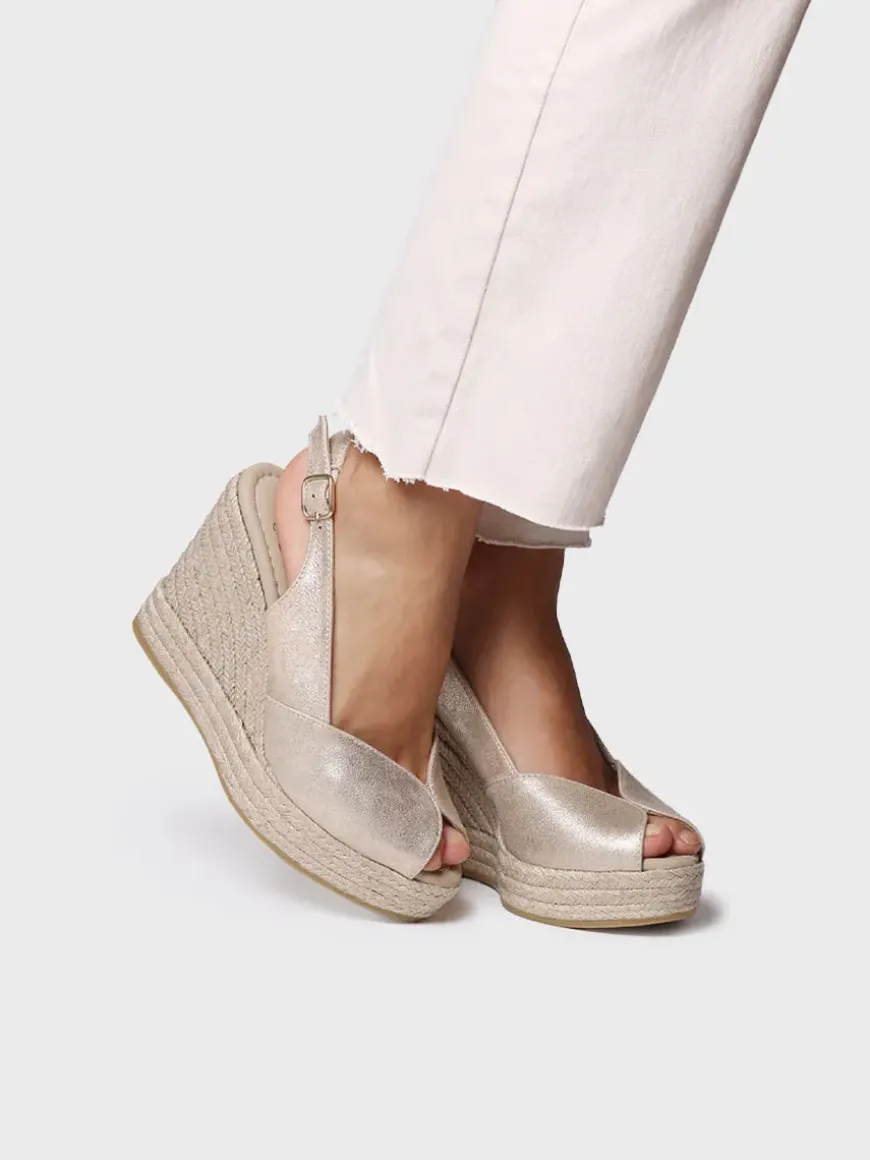 OPRAH - High women's peep toe espadrille in leather with wedge
