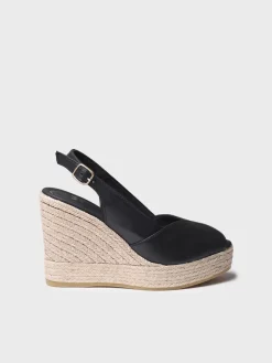 OPRAH - High women's peep toe espadrille in leather with wedge