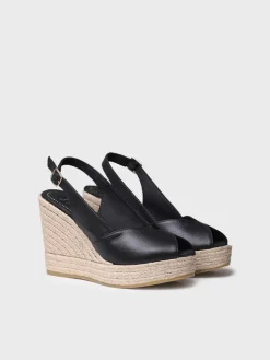 OPRAH - High women's peep toe espadrille in leather with wedge