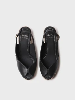 OPRAH - High women's peep toe espadrille in leather with wedge