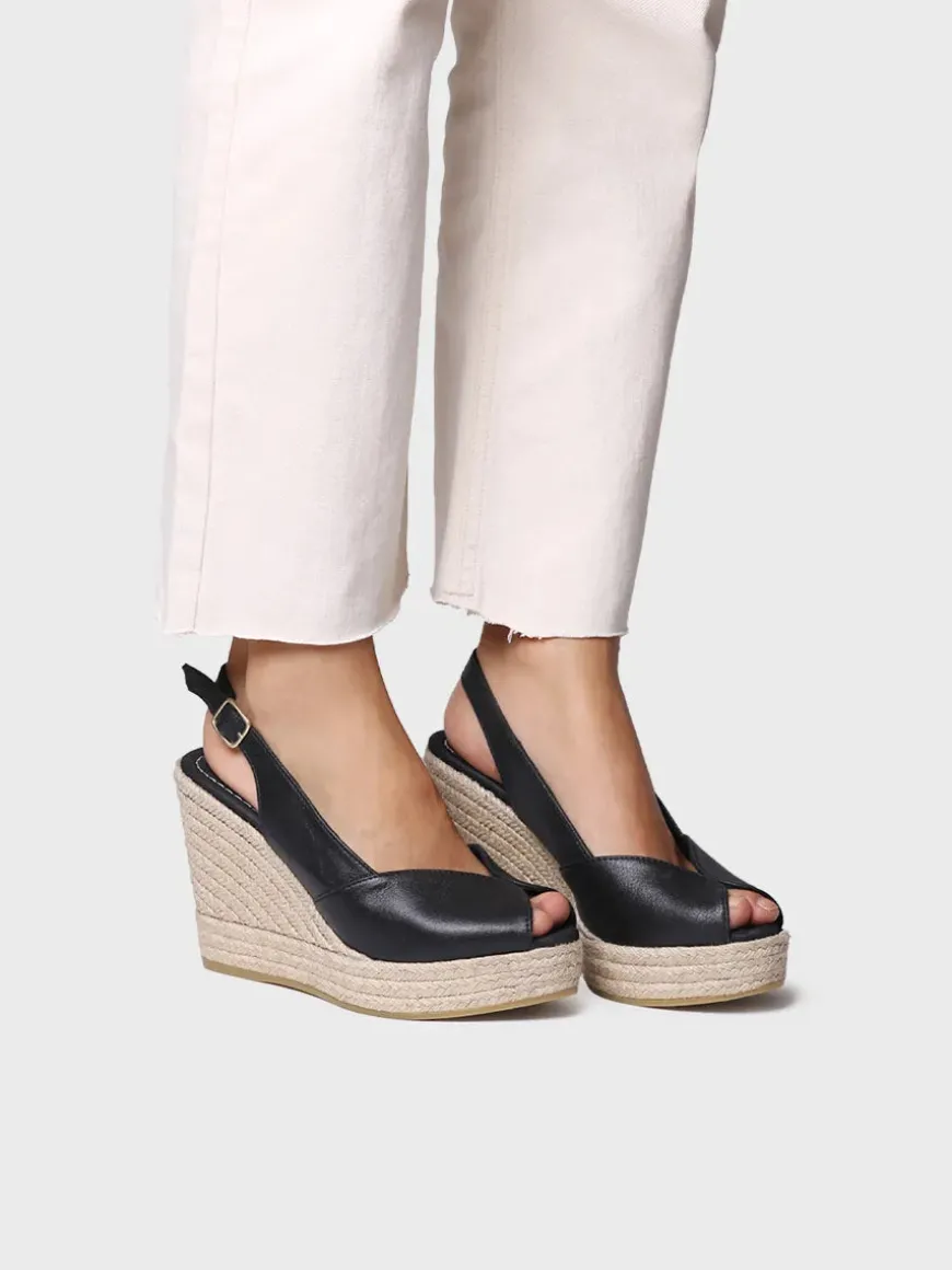OPRAH - High women's peep toe espadrille in leather with wedge