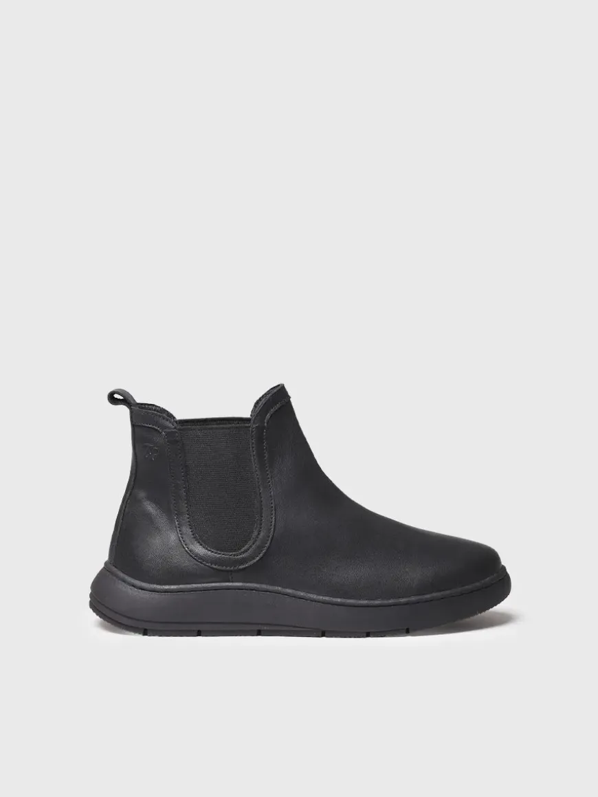 PADUA - leather bootie for women with side elastic in leather colour