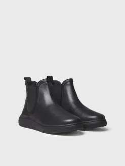 PADUA - leather bootie for women with side elastic in leather colour