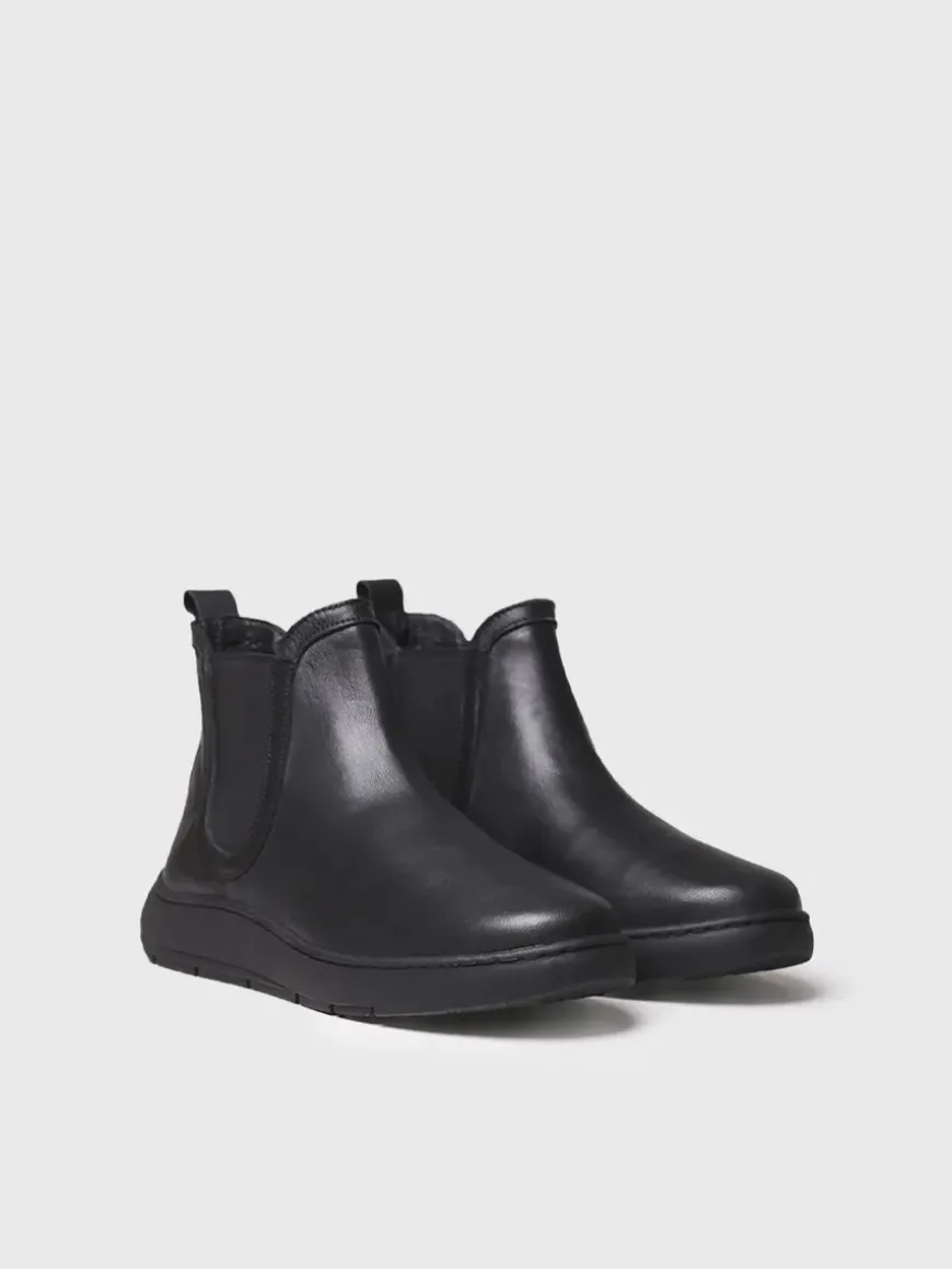PADUA - leather bootie for women with side elastic in leather colour