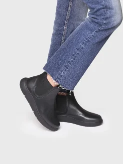 PADUA - leather bootie for women with side elastic in leather colour