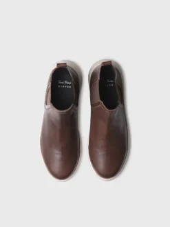 PADUA - leather bootie for women with side elastic in leather colour