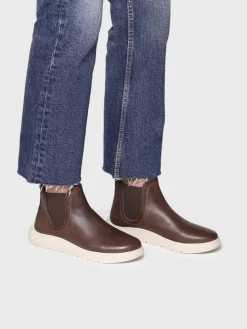 PADUA - leather bootie for women with side elastic in leather colour