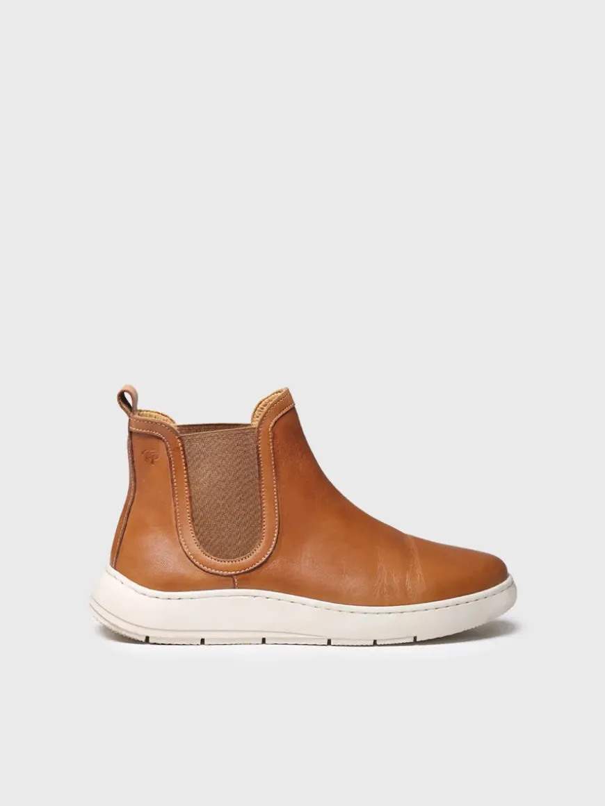 PADUA - leather bootie for women with side elastic in leather colour