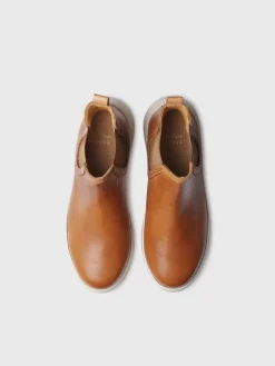 PADUA - leather bootie for women with side elastic in leather colour