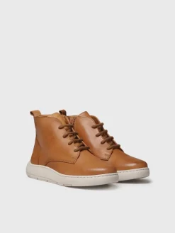 PESCARA - Women's leather boot with laces in leather colour