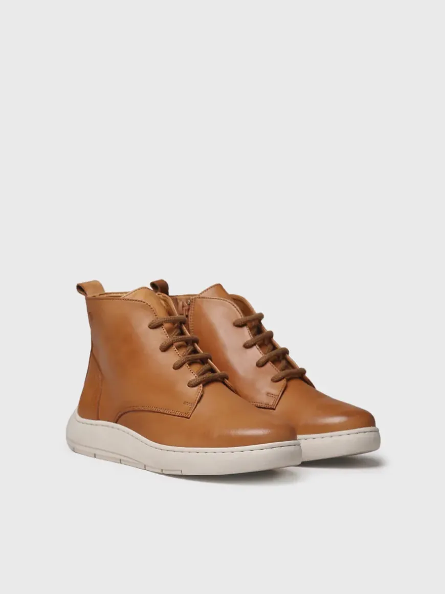 PESCARA - Women's leather boot with laces in leather colour