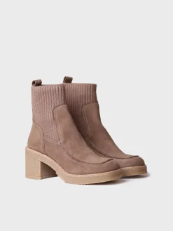PRAGA-SY - Women's Wide Heel Ankle boot in Suede and Knit fabric