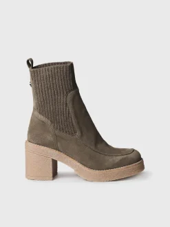 PRAGA-SY - Women's Wide Heel Ankle boot in Suede and Knit fabric