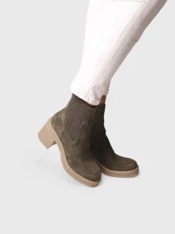PRAGA-SY - Women's Wide Heel Ankle boot in Suede and Knit fabric