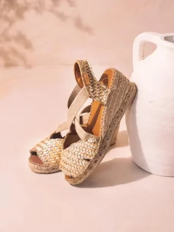 SALINA - Open espadrille for women in braided leather with wedge