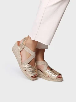 SALINA - Open espadrille for women in braided leather with wedge