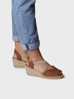SALINA - Open espadrille for women in braided leather with wedge