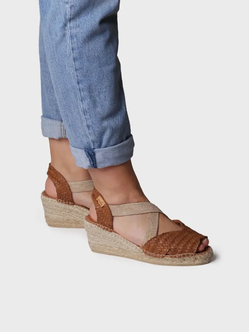 SALINA - Open espadrille for women in braided leather with wedge