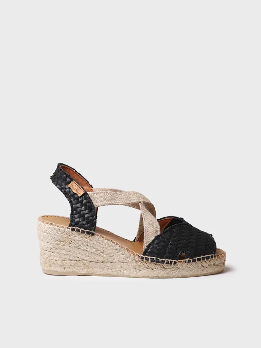 SALINA - Open espadrille for women in braided leather with wedge