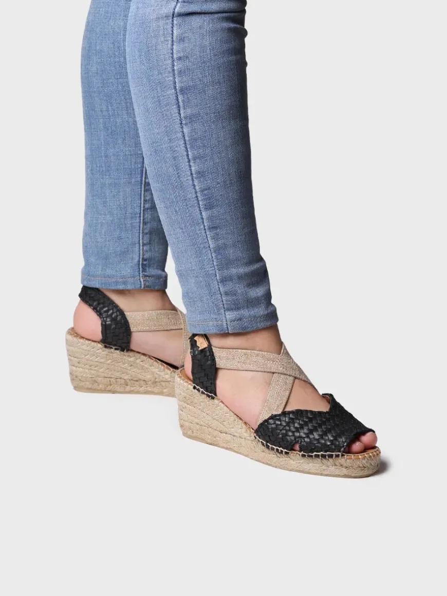 SALINA - Open espadrille for women in braided leather with wedge