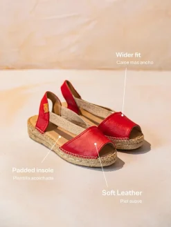 TALA - Women's espadrille in leather with wedge and elastics for wide fit