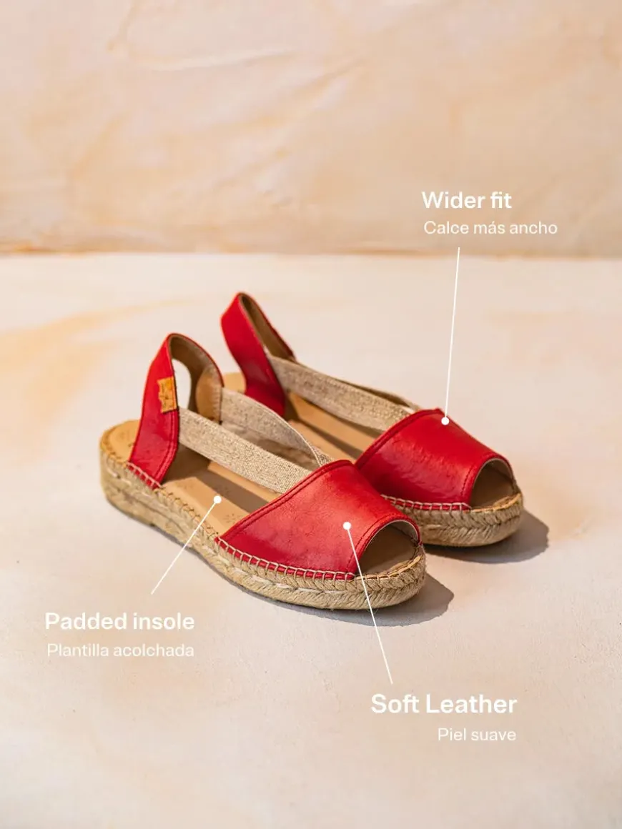 TALA - Women's espadrille in leather with wedge and elastics for wide fit