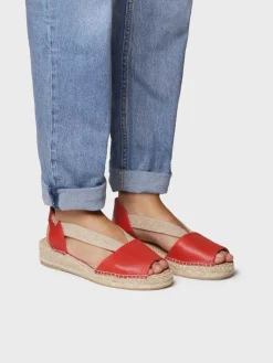 TALA - Women's espadrille in leather with wedge and elastics for wide fit