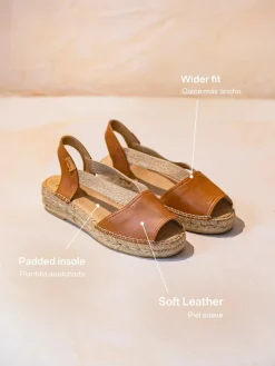 TALA - Women's espadrille in leather with wedge and elastics for wide fit