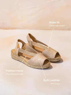 TALA - Women's espadrille in leather with wedge and elastics for wide fit