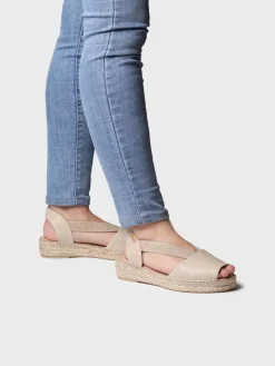 TALA - Women's espadrille in leather with wedge and elastics for wide fit