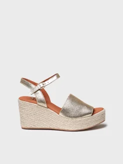 TAMARA - High wedge espadrille in silver leather with buckle