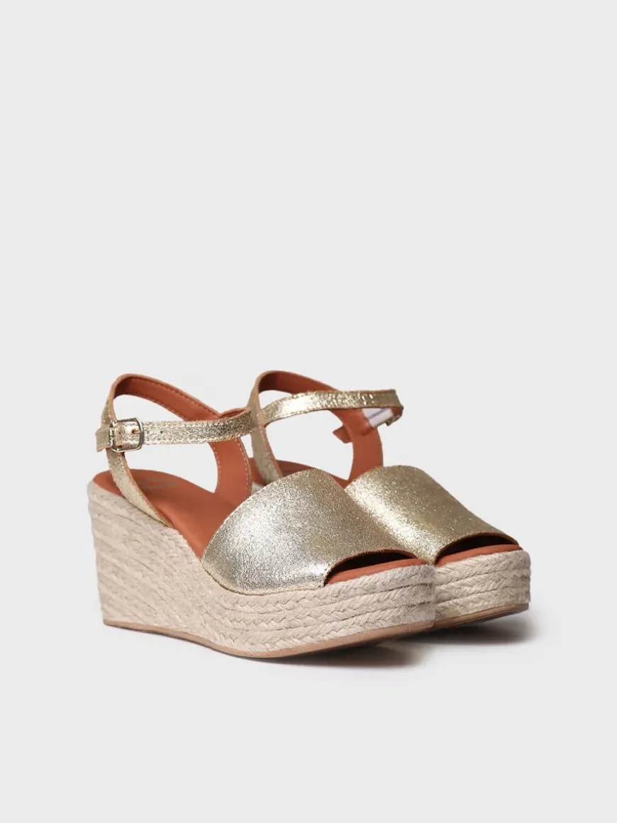 TAMARA - High wedge espadrille in silver leather with buckle