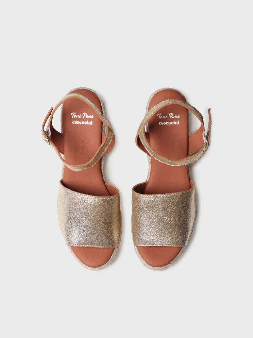 TAMARA - High wedge espadrille in silver leather with buckle