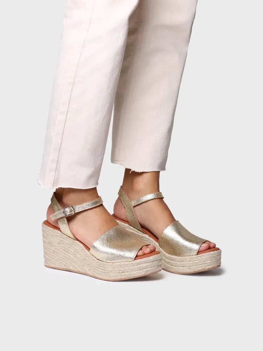 TAMARA - High wedge espadrille in silver leather with buckle