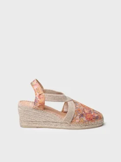 TELVA-LL - Women's espadrille in printed leather with wedge and elastics
