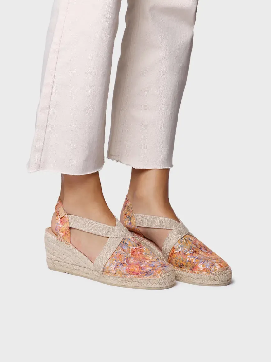 TELVA-LL - Women's espadrille in printed leather with wedge and elastics