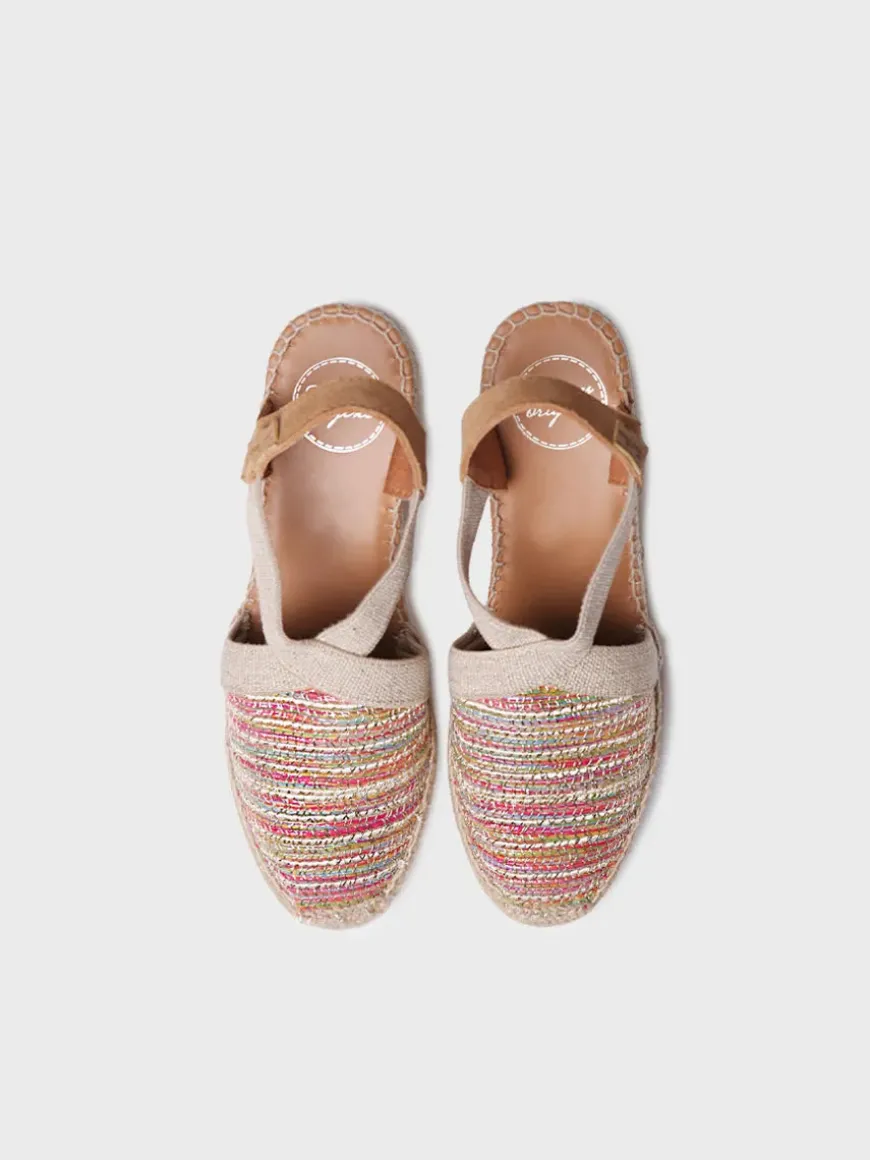 TERRA-CL - Medium wedge espadrille in multicoloured fabric with a shiny finish