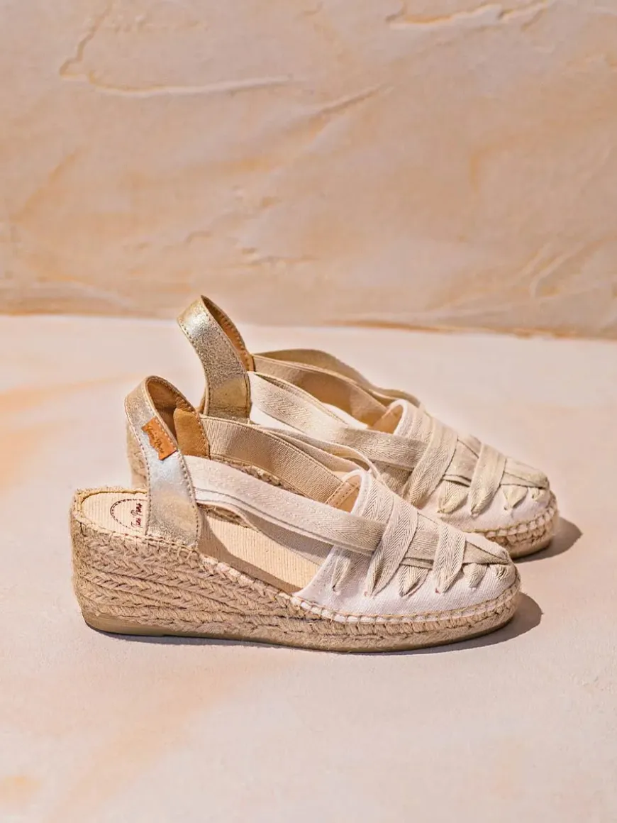 TRACY-CZ - Women's espadrille in raw cotton with wedge and ribbons