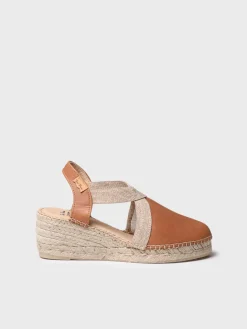 TUNDRA - Women's leather espadrille with wedge and elastics designed for wide fit