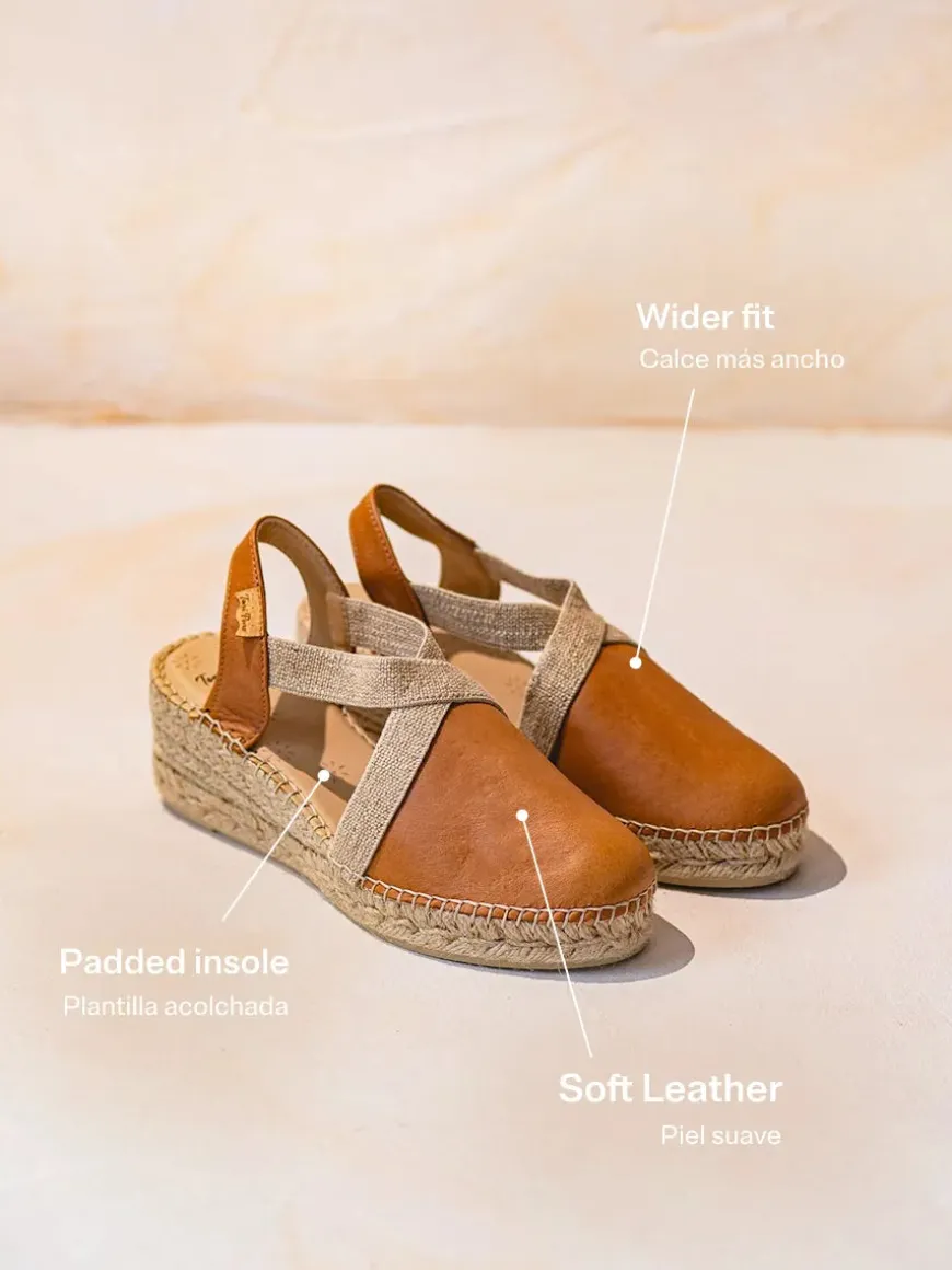 TUNDRA - Women's leather espadrille with wedge and elastics designed for wide fit