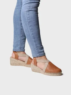 TUNDRA - Women's leather espadrille with wedge and elastics designed for wide fit