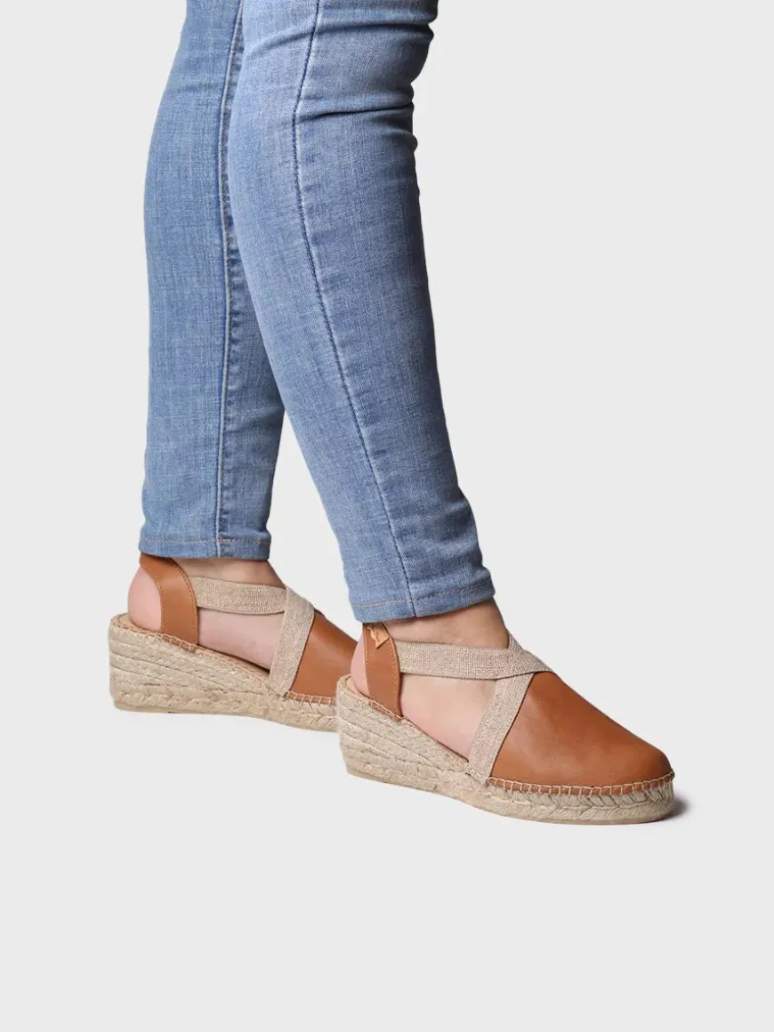 TUNDRA - Women's leather espadrille with wedge and elastics designed for wide fit
