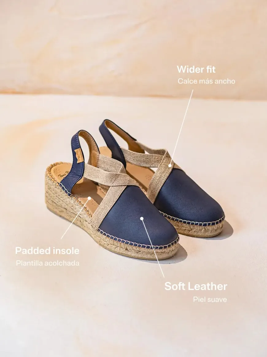 TUNDRA - Women's leather espadrille with wedge and elastics designed for wide fit