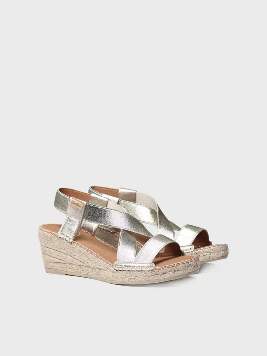 TURA-RC - Metallic wedge sandal with straps